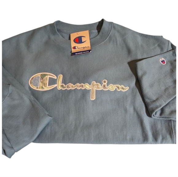 NWT Champion Reverse Weave Chenille Crewneck Sweatshirt Dusty Blue Men's XL - Picture 4 of 14